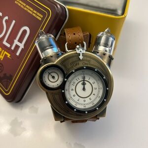 Tesla Brown Steampunk Watch with Vintage Aesthetic